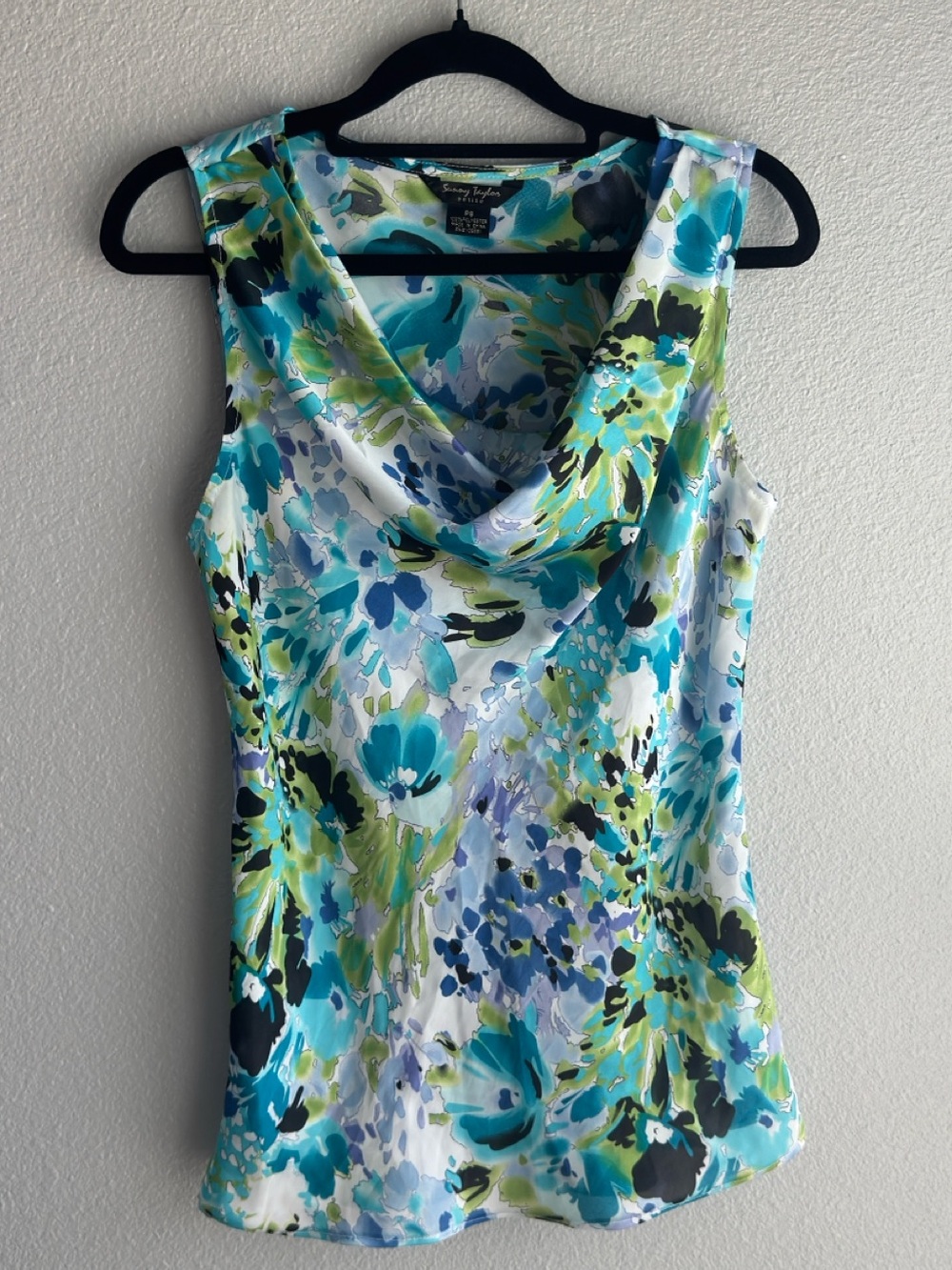 Sunny Taylor Blue, Floral Cowl Neck Camisole/Top - Size Petite S